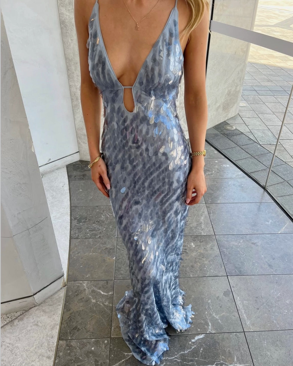 misha sapphire sequin dress Misha Sapphire Sequin Gown