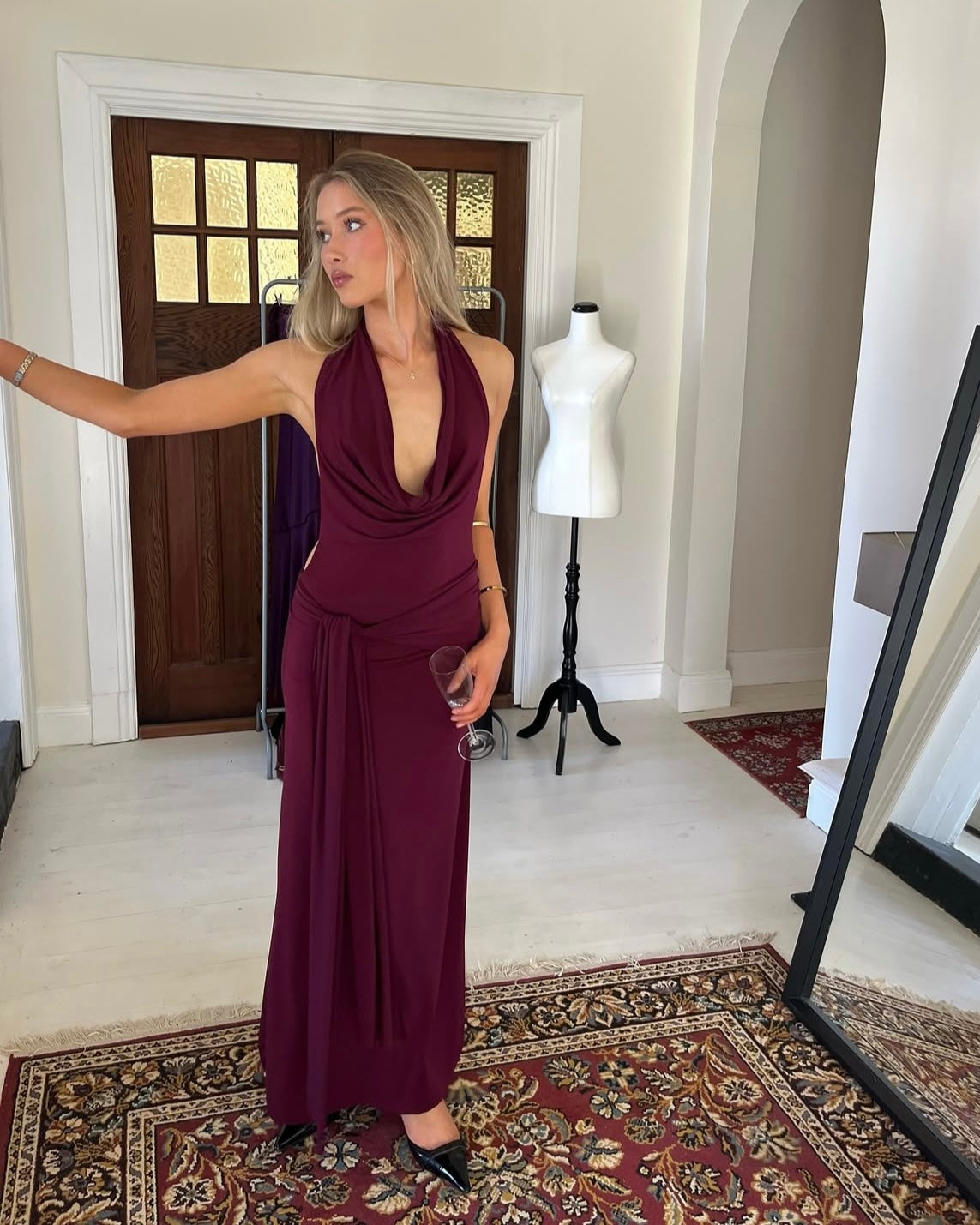 burgundy designer dress Tina Holly Couture Designer TW049 Burgundy Beaded Sequin Mermaid Formal Gown