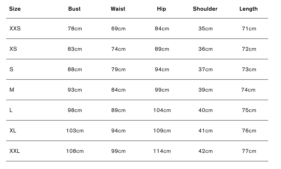 Realisation Par Size Guide - Rent with Iz