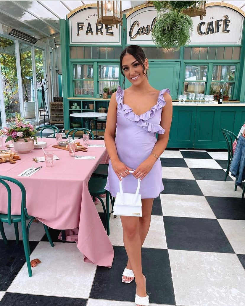 house of cb purple mini dress Clothing : Mini Dresses : 'Cupid' Orchid Pleated Cotton Mini Dress