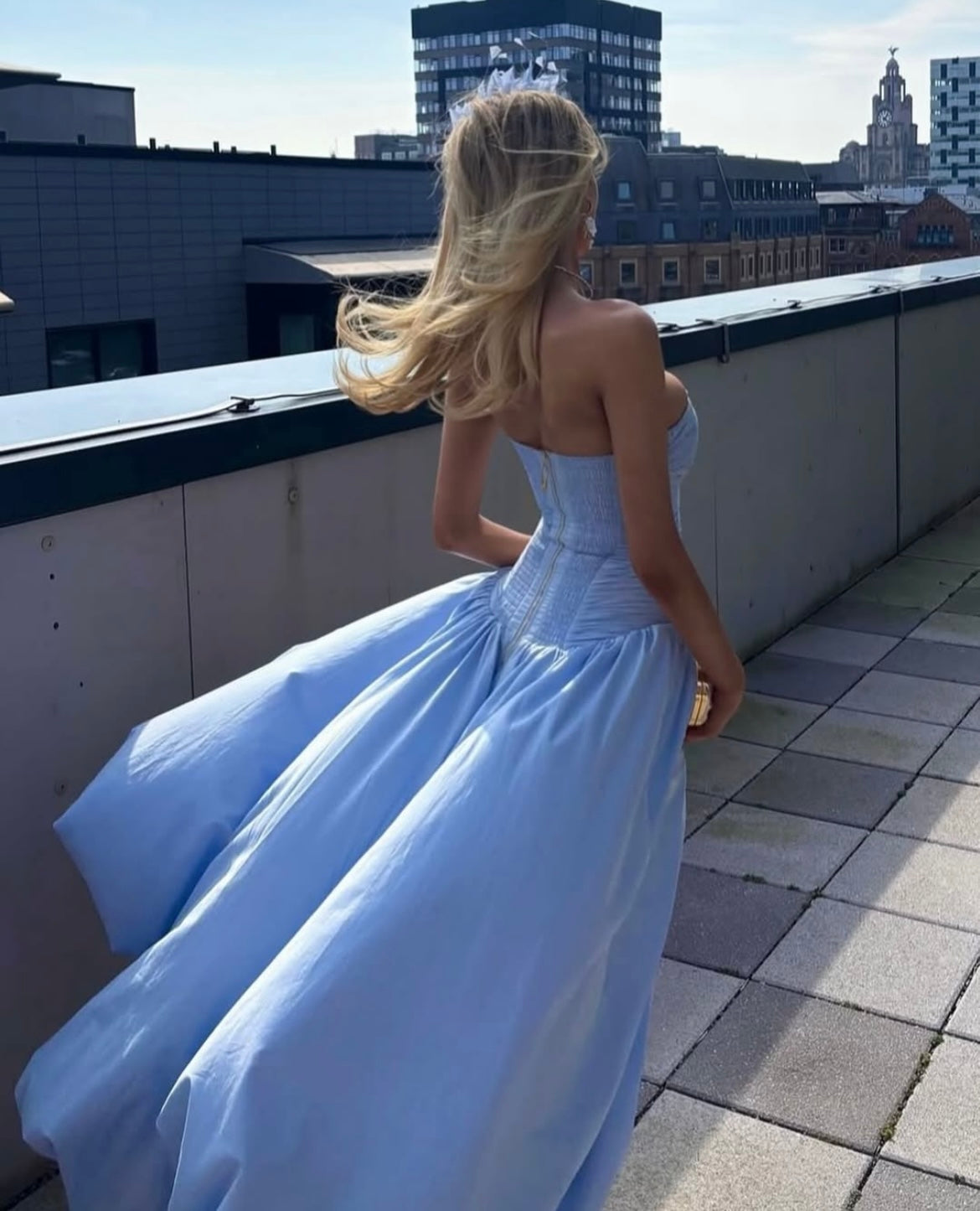 Aje Violette Bubble Hem Blue Maxi Dress Rent with Iz Aje Violette Bubble Hem Blue Maxi Dress Rent with Iz