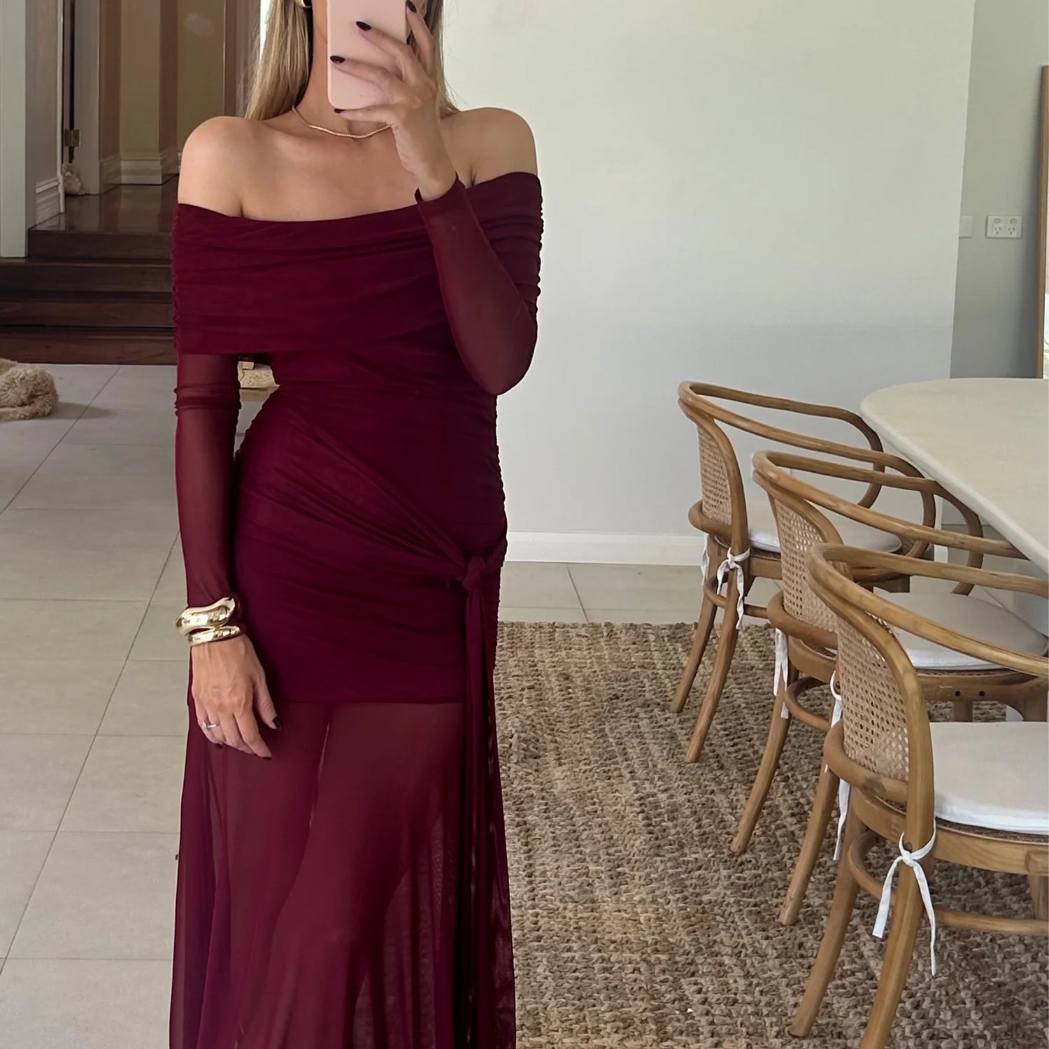 By Nicola Belle Maxi deep berry colour long sleeve maxi