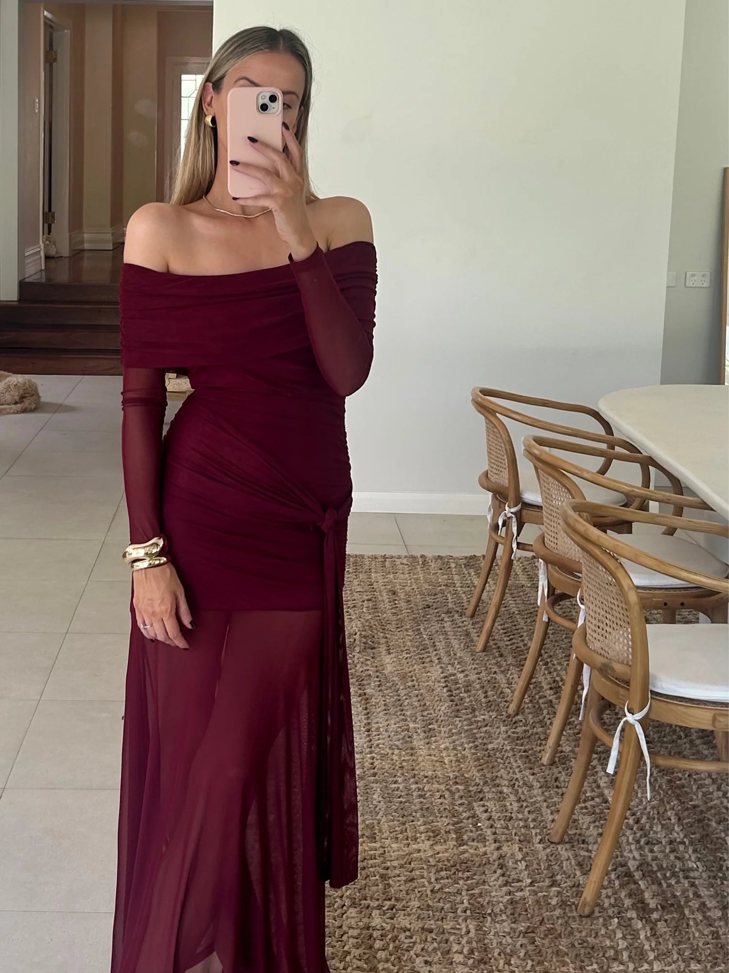 By Nicola Belle Maxi deep berry colour long sleeve maxi