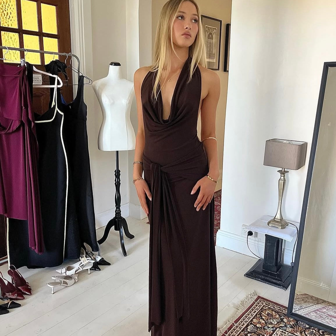 La Marie Nadia Dress Brown Rent with Iz