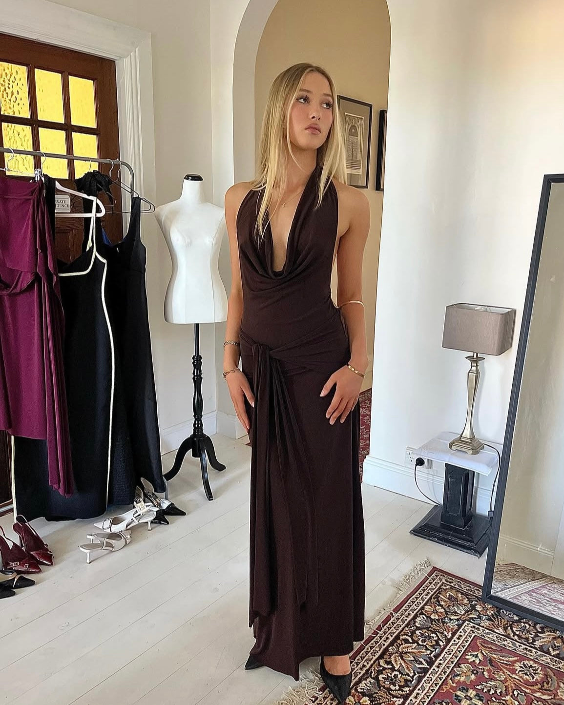 La Marie Nadia Dress Brown Rent with Iz