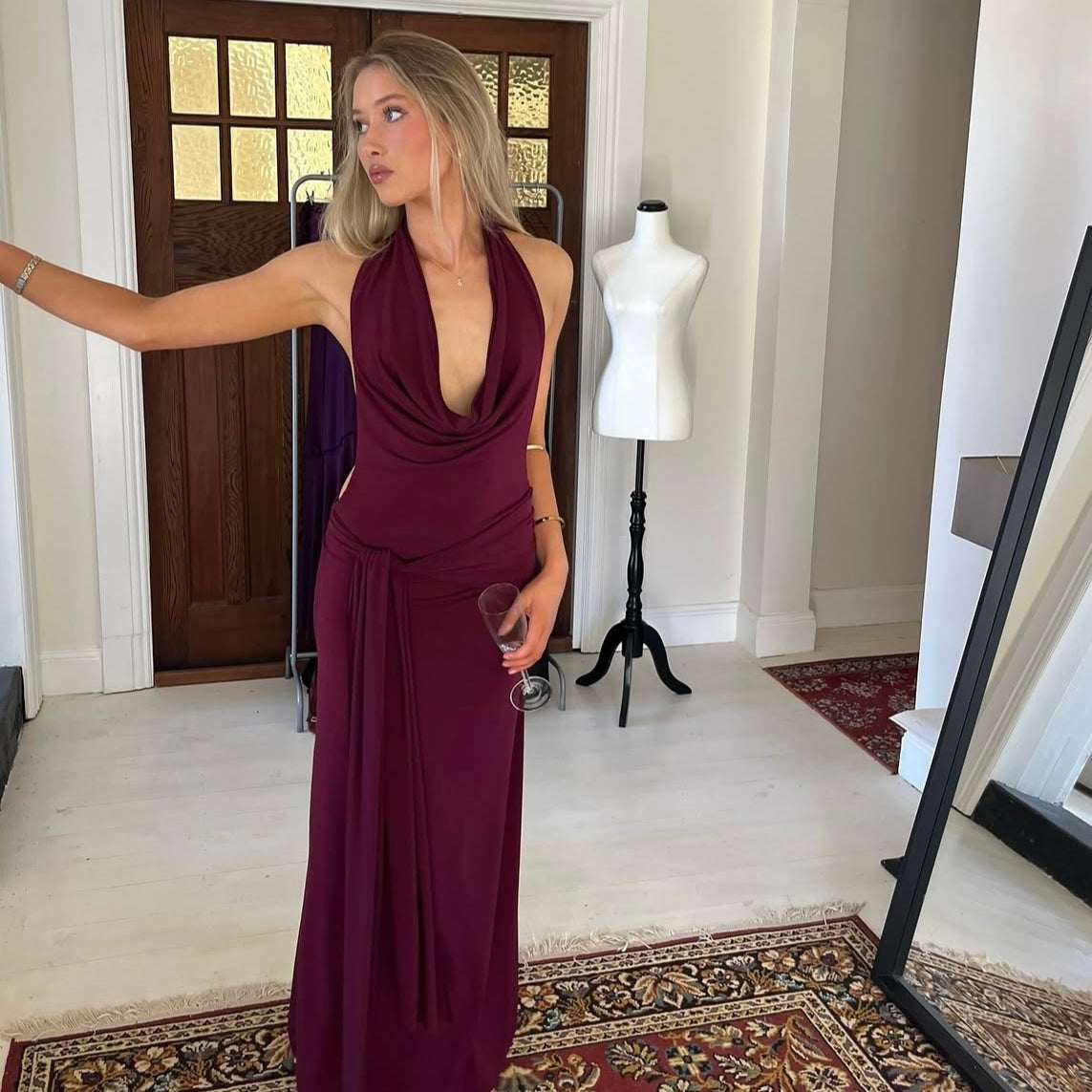 La Marie Nadia Dress Burgandy Rent with Iz