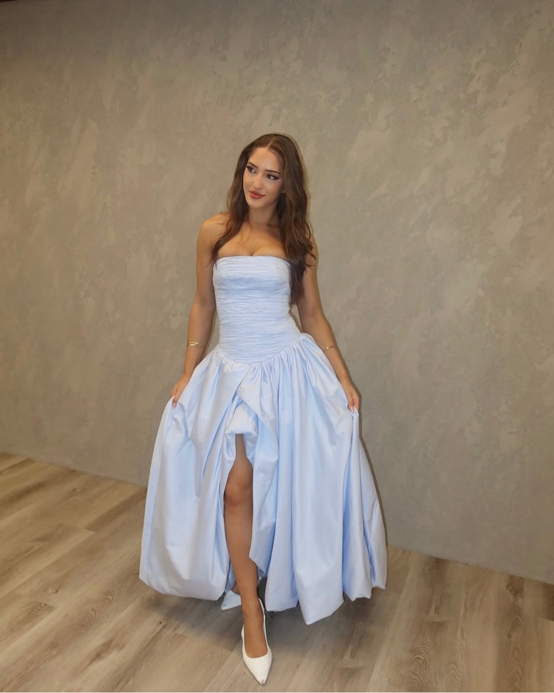 Aje Violette Bubble Hem Blue Maxi Dress Rent with Iz Aje Violette Bubble Hem Blue Maxi Dress Rent with Iz