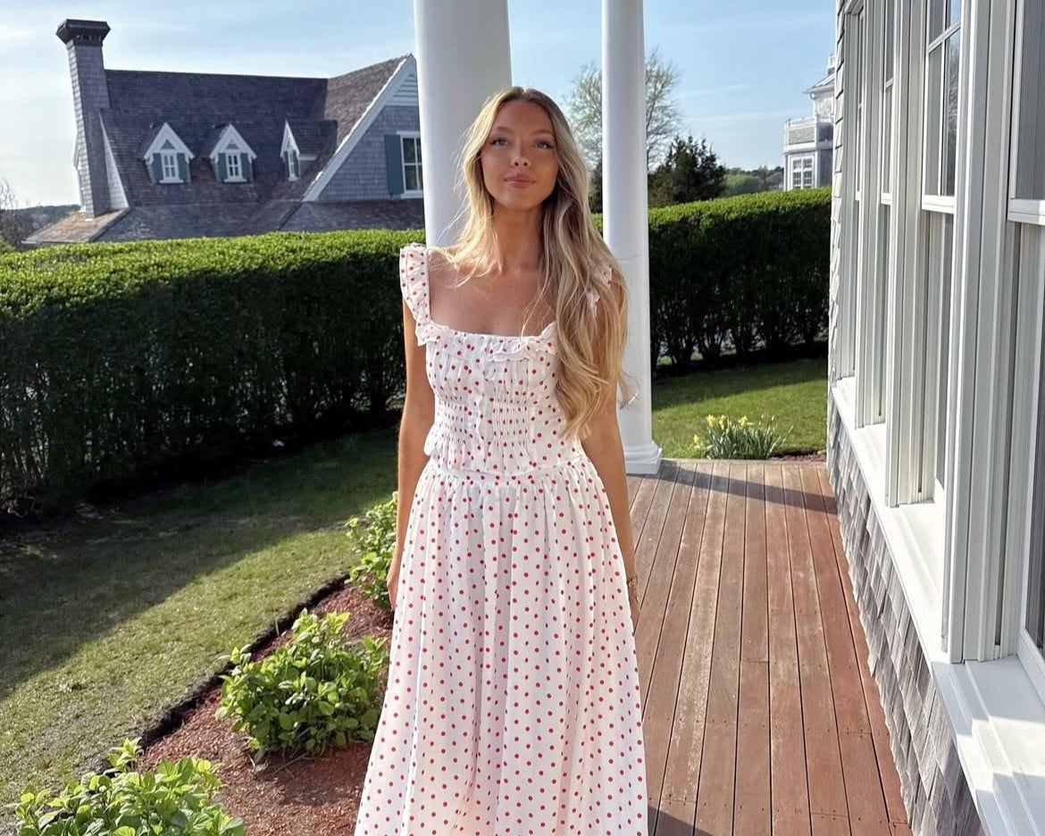 red and white spotty frilled set