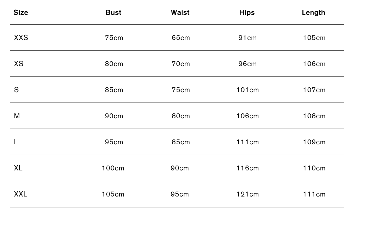 Realisation Par Size Guide - Rent with Iz